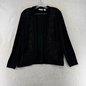 Chico's Travelers Black‎ Floral Embroidered Open Front Cardigan Jacket